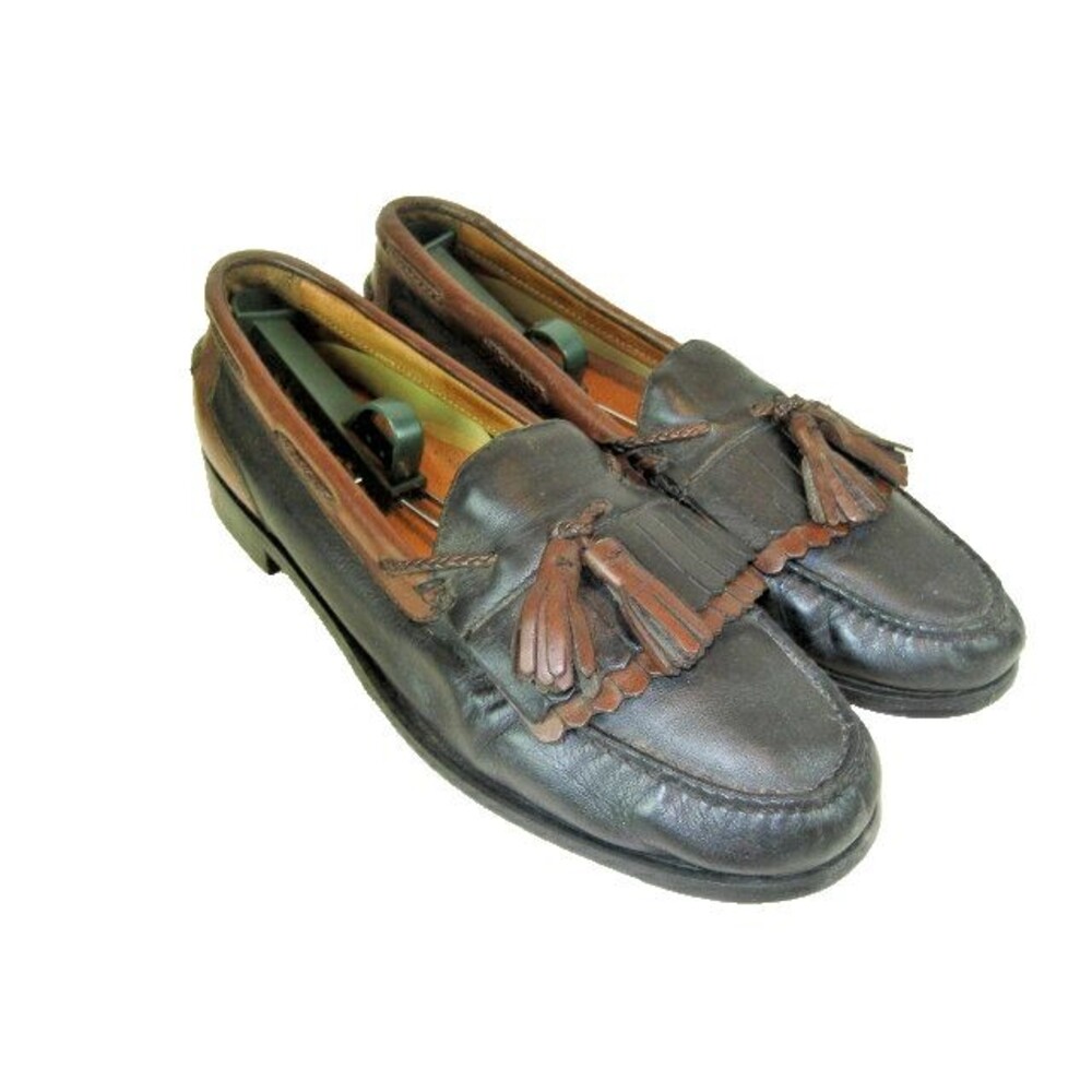 Mens French Shriner Black Tan Leather Tassel Kilt Casual Loafers sz 11 M
